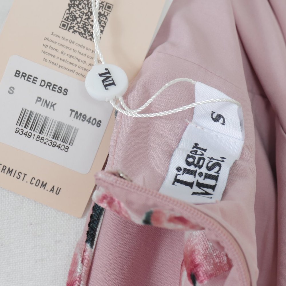 Tiger Mist Pink Velvet Roses Floral Tie Shoulder Strings SZ Small Mini Dress NWT - Picture 2 of 13